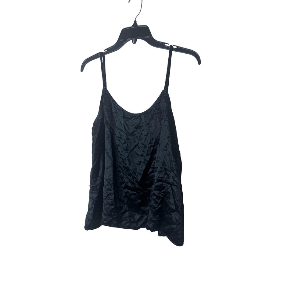 PJ Harlow Tank Top Womens Small Black Satin Camisole Daisy Braided Strap